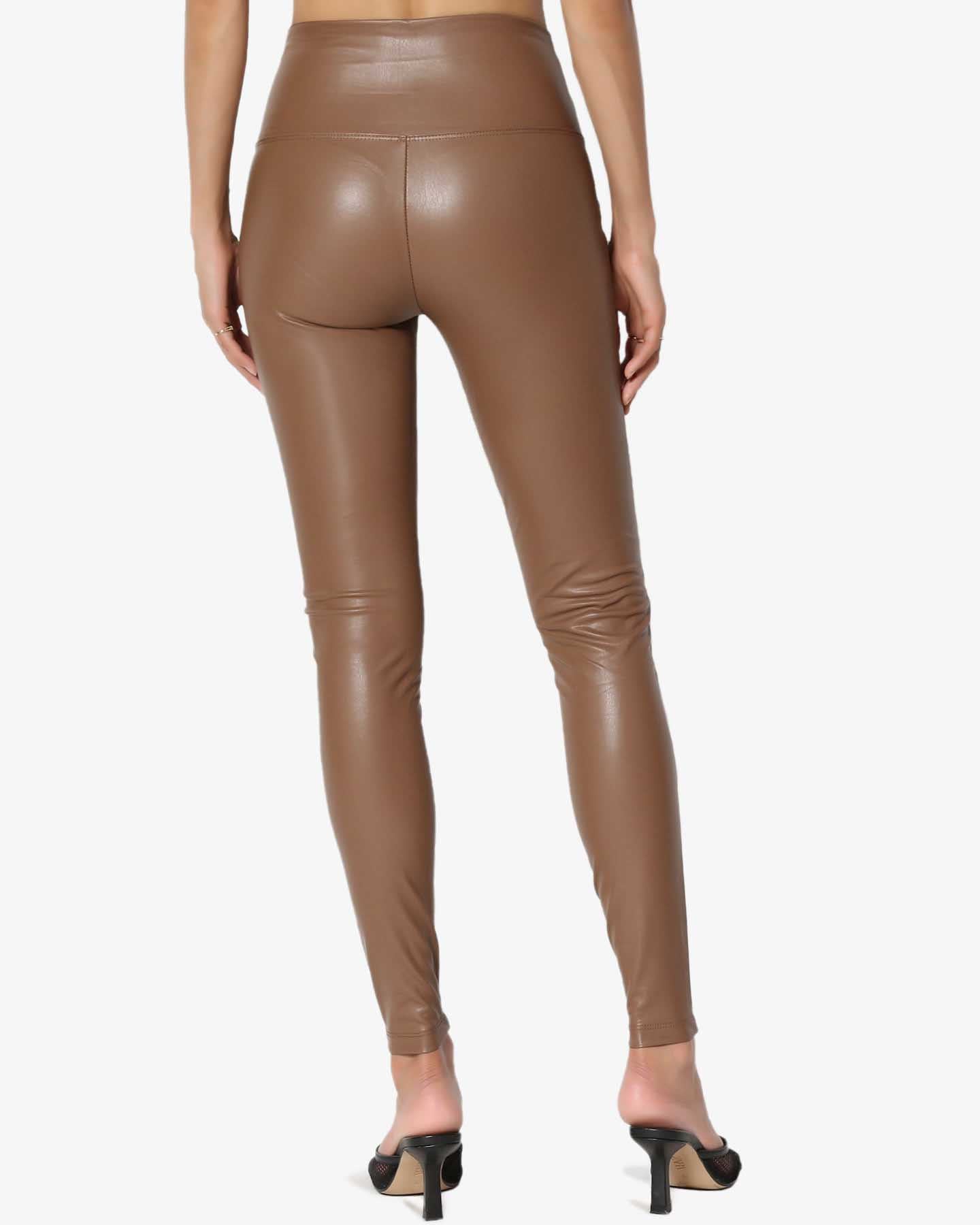 Stretchy Faux Leather Leggings Wide High Waist Tight Skinny