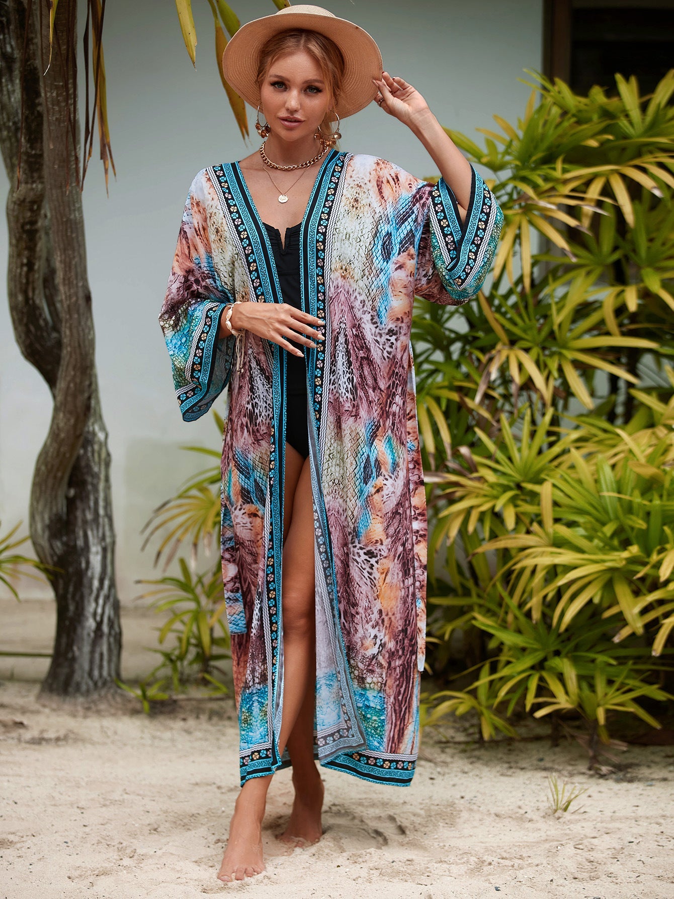 Rayon Printed Beach Sun Protection Outerwear Cover-up Women