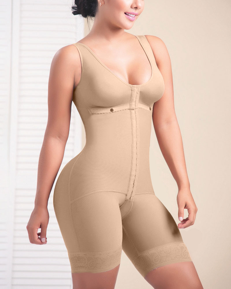 Bodysuit Front Closure Adjustable Tummy Control Shapewear Slimming Fajas Lace Body Shaper