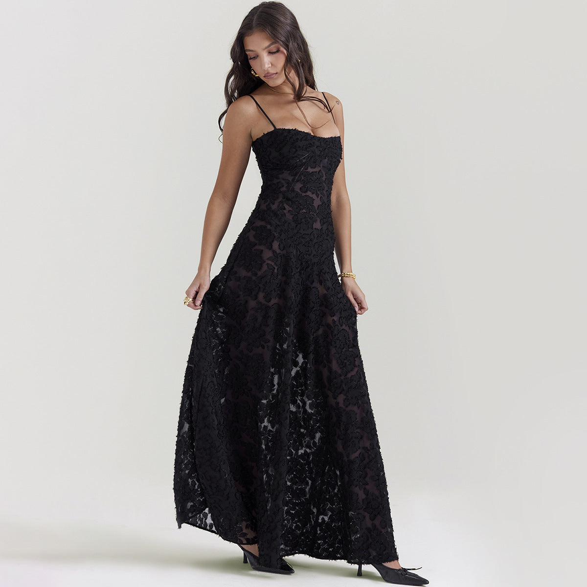 Suspender Lace Long Dress Strapless Collar Elegant Evening Dresses For Women