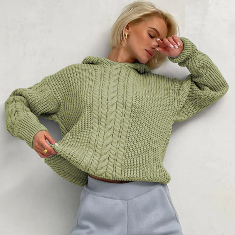 Hooded Long-sleeved Knitted Sweater