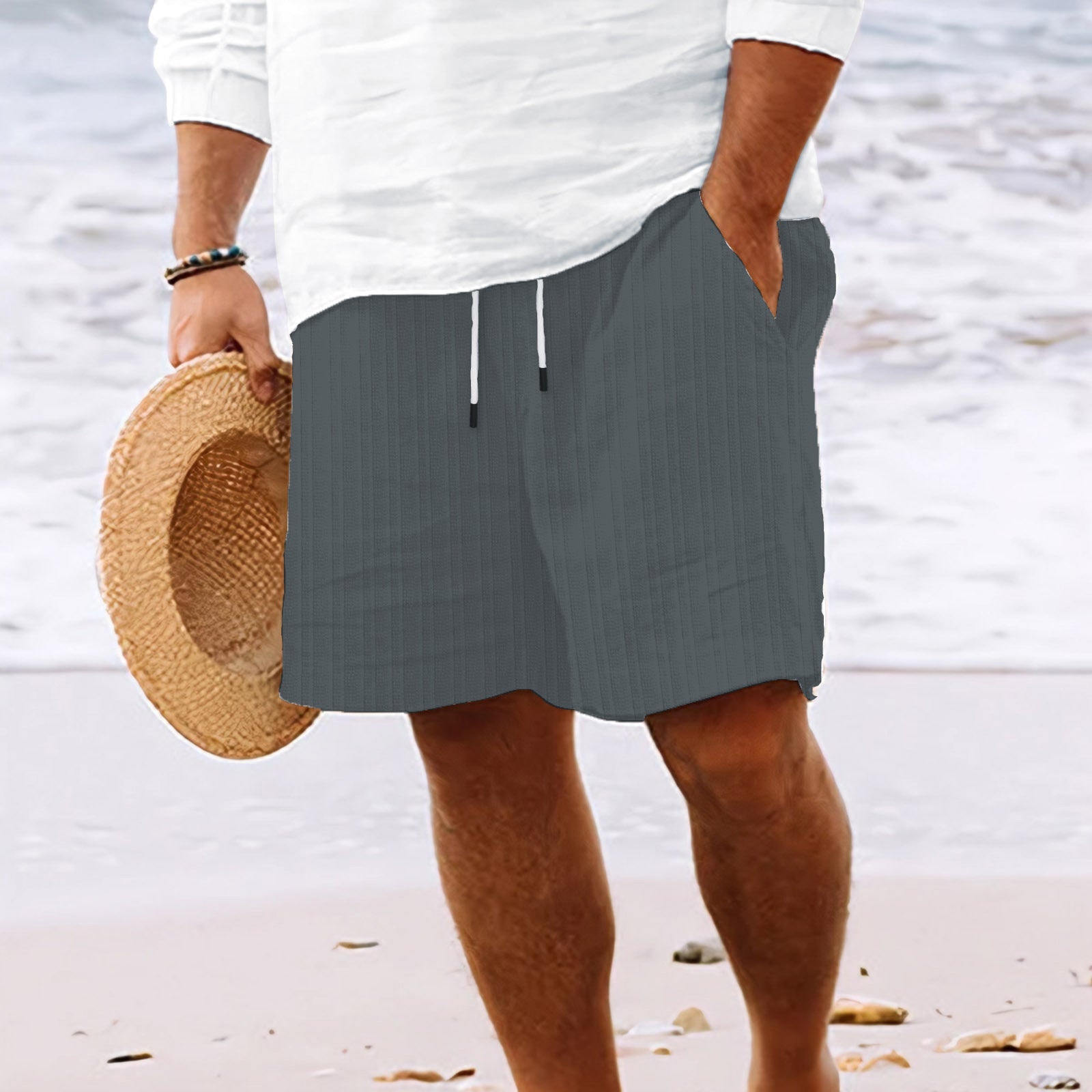 Stripe Print Shorts Drawstring Sweatpants Casual Clothing For Men