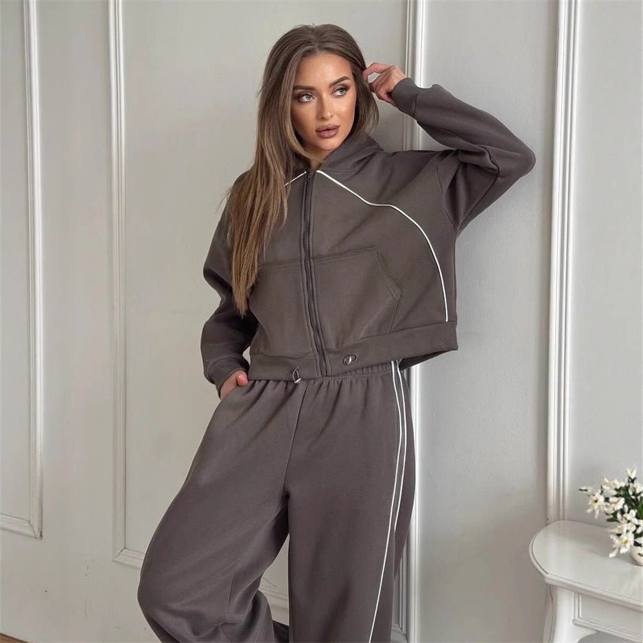 Sportswear Set Solid Color Cardigan Set