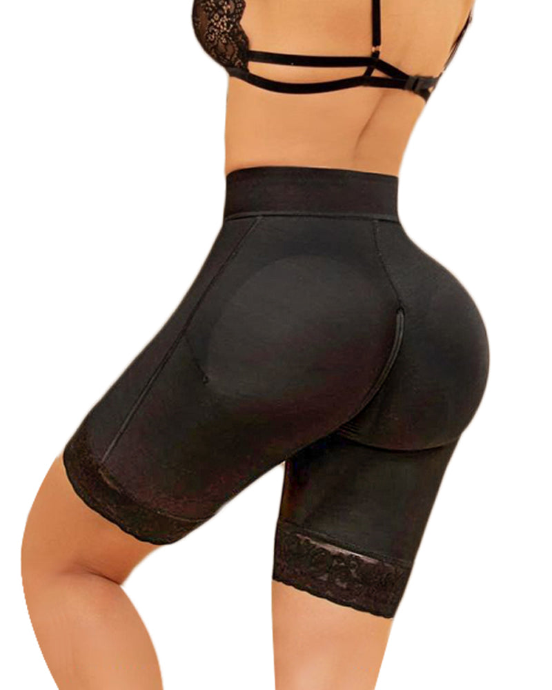 1537 Double Compression Butt Lifter Zipper Shorts High Waisted Seamless Hip Enhancer