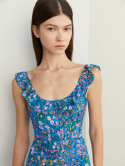 Ladies Holiday Blues Floral Elegant Dress