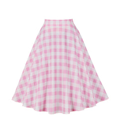 Plus Size Skirt Plaid Large Swing High Waist A- Line Skirt