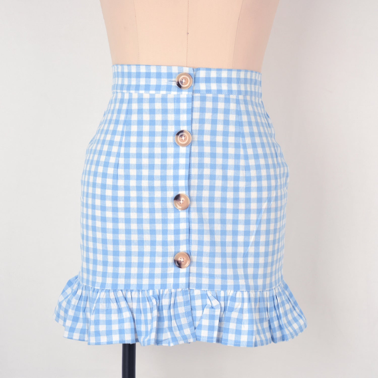 Plaid Lotus Leaf Skirt High Waist
