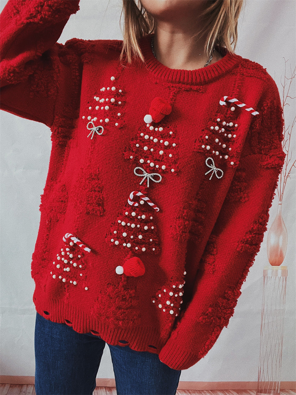 Handmade Pearl Christmas Theme Sweater