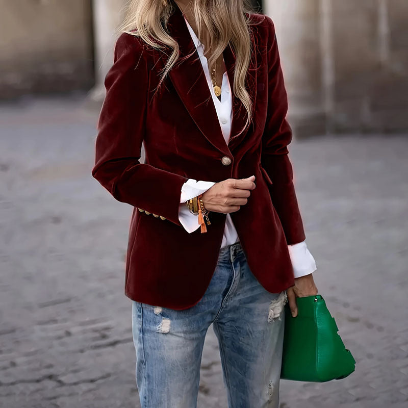 Velvet Lapel Casual Suit Business Slim Single-breasted Jacket Outwear Clothing For Women