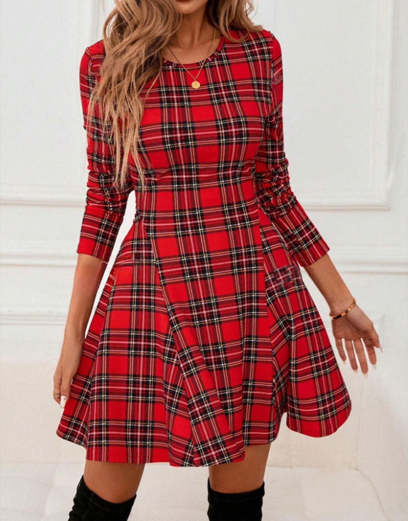 Artistic Vintage Clothing Popular Plaid Slim Fit Dress