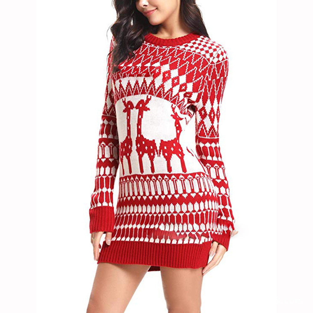 Slim Long Sleeve Fawn Christmas Sweater