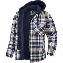 Men's Plaid Hooded Coat Warm Button Zip-up Jacket Casual Thick Padded Long Sleeves Outerwear Clothing