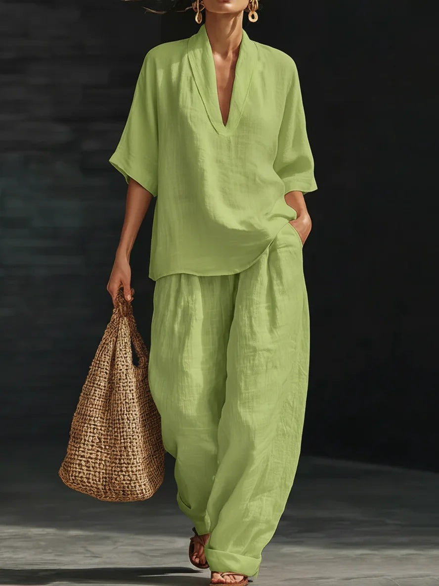 Casual Simple Linen Two-Piece Set