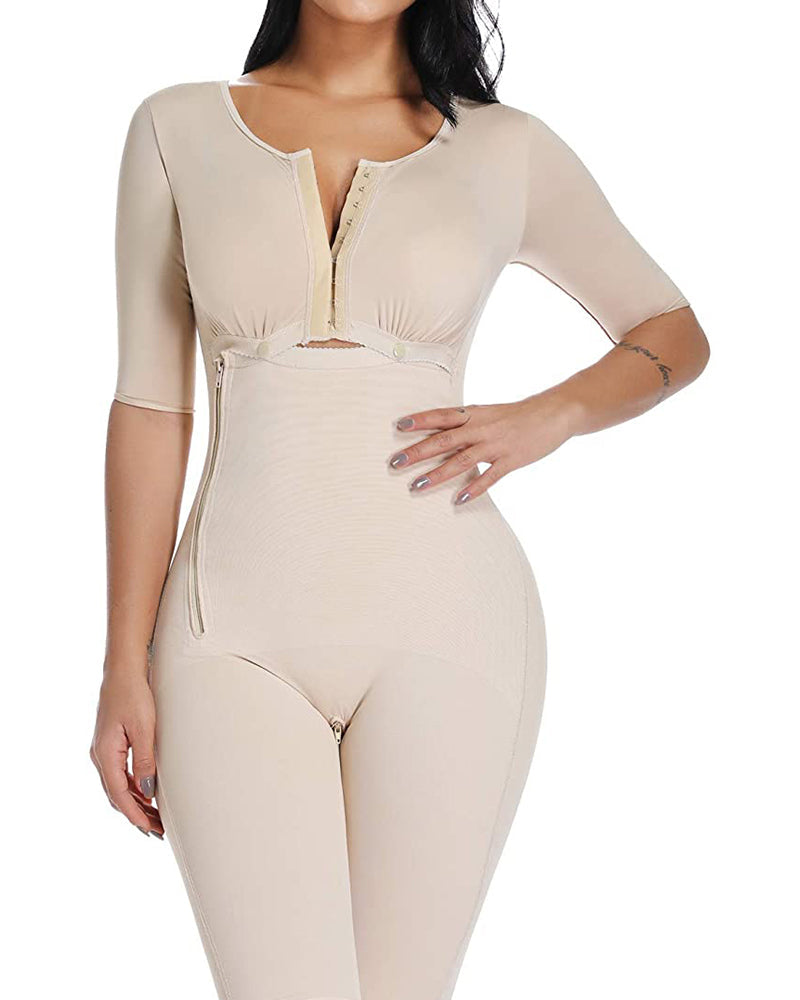 Bodyshaper Long sleeve Tummy Control Breast Support Side Zipper Long Bodysuit Shapewear