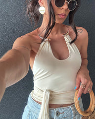 Metal Choker Halter Top With Waist Tie Detail