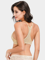 Front Closure Push Up Floral Lace Underwire Racerback Bra