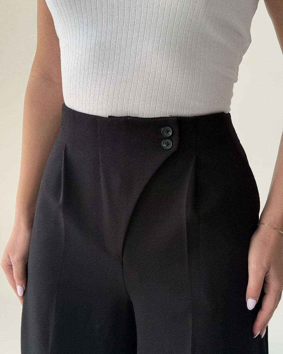 Asymmetric Unique Waist Design High-Rise Wide-Leg Trousers