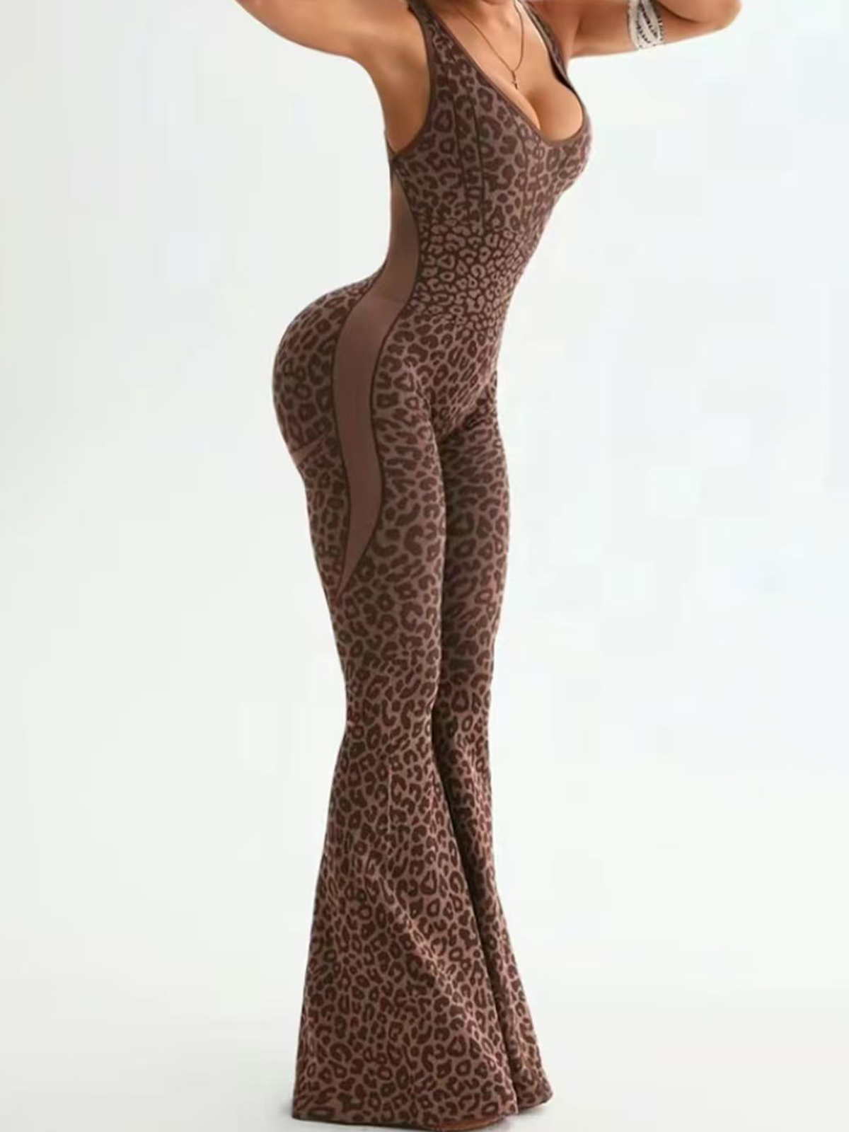 Leopard Print Flared Leggings Bodysuit