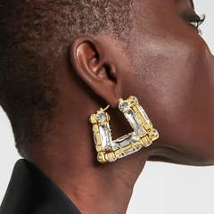 Chic Rhinestone Square Hoop Earrings