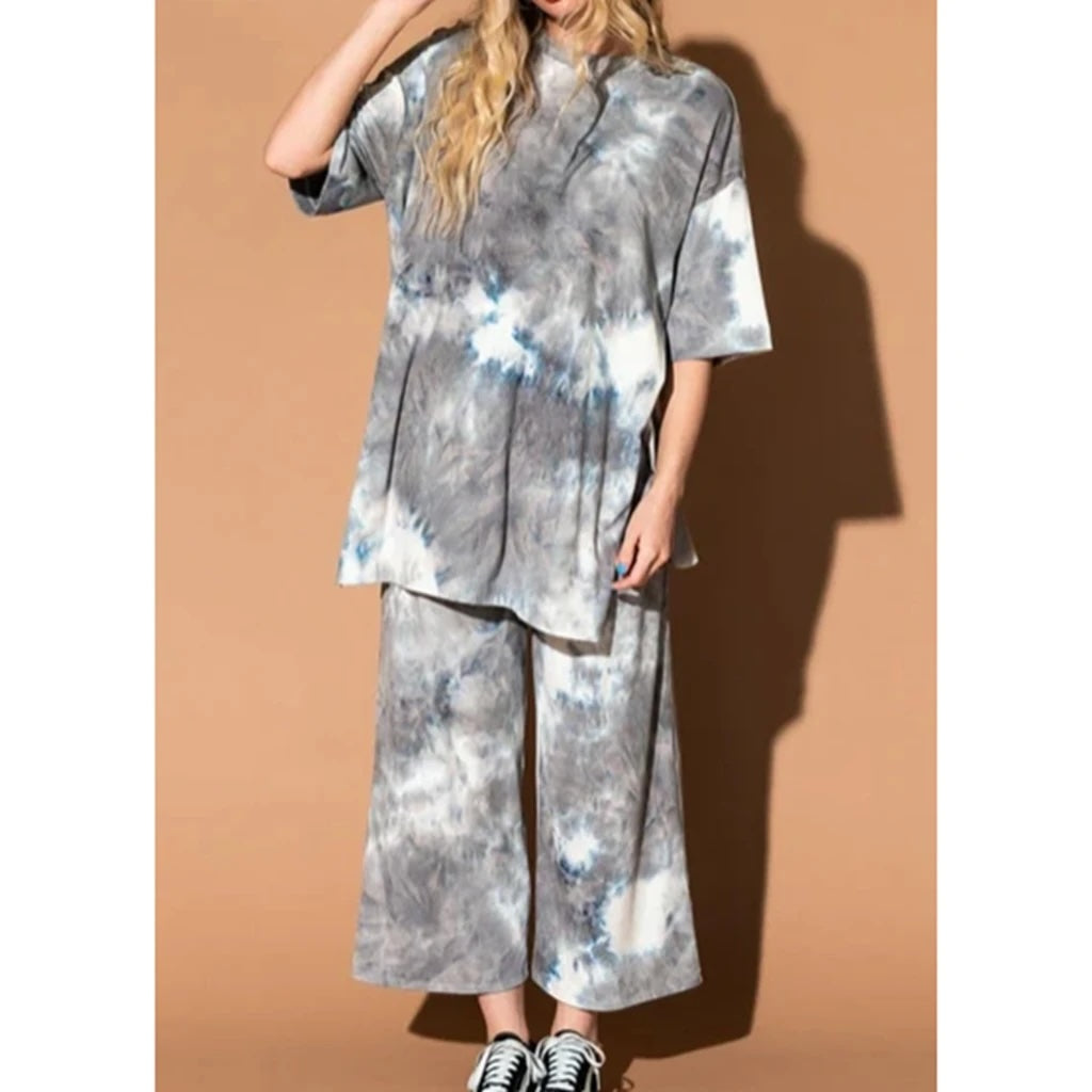 Izara Two-Piece Prints Casual Tee and Pants Set