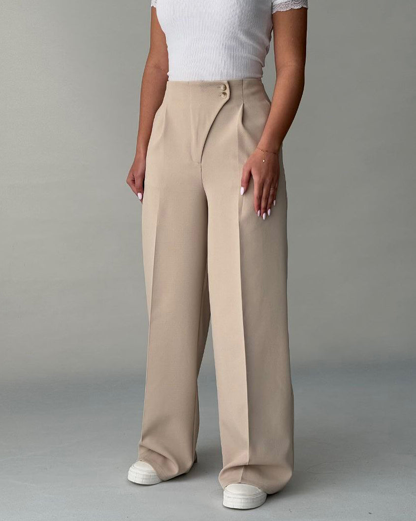 Asymmetric Unique Waist Design High-Rise Wide-Leg Trousers