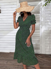 casual holiday polka dot v-neck mid-length dress