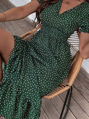 casual holiday polka dot v-neck mid-length dress