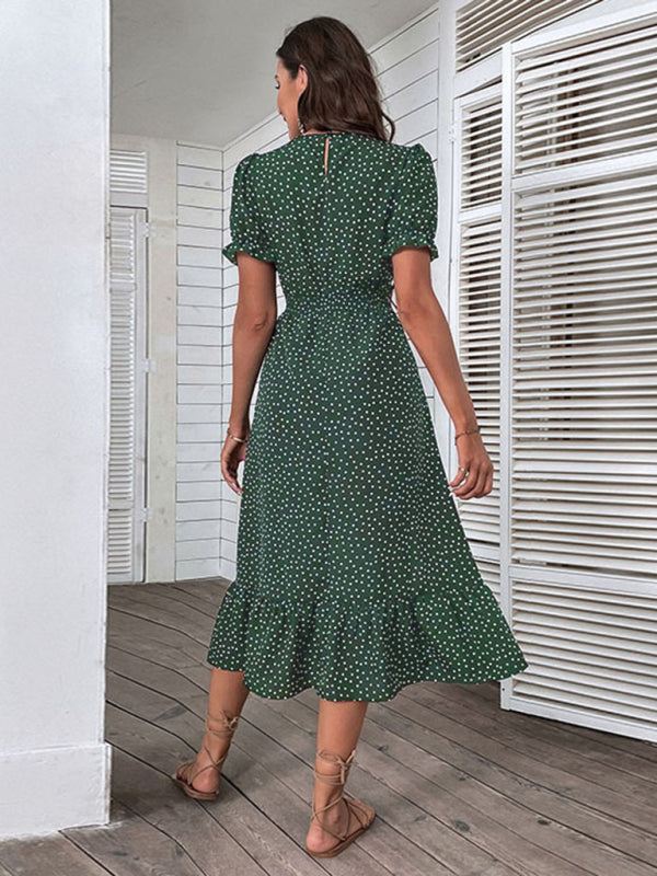 casual holiday polka dot v-neck mid-length dress