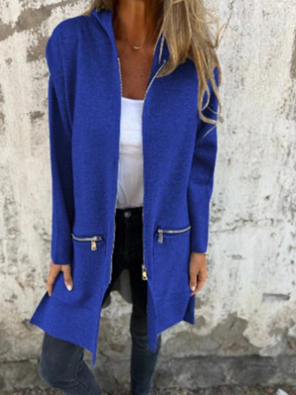 and solid color casual zipper hooded jacket coat
