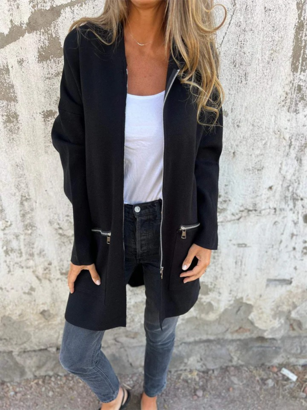 and solid color casual zipper hooded jacket coat