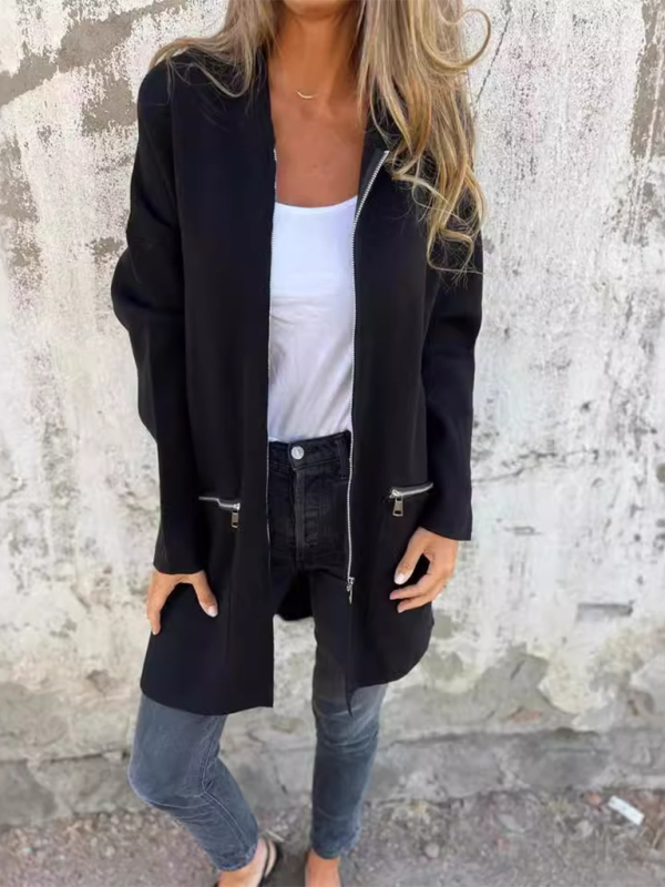 and solid color casual zipper hooded jacket coat