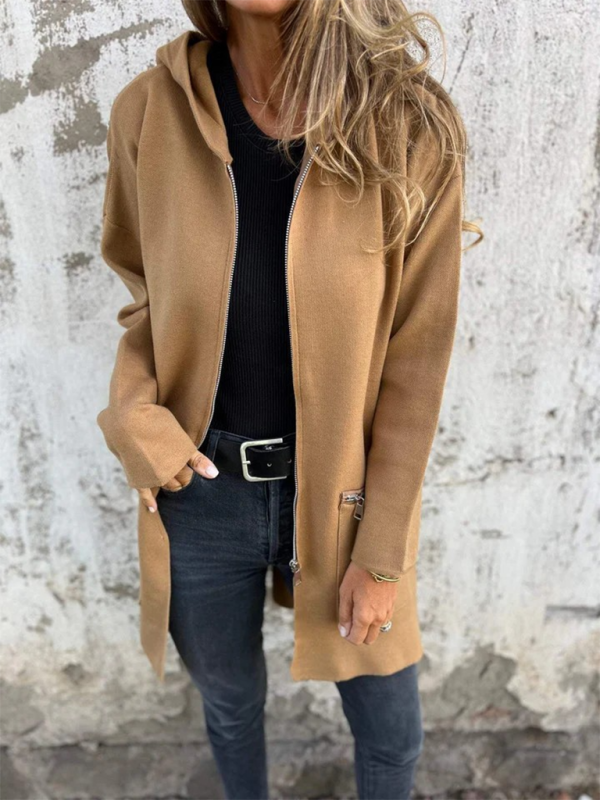 and solid color casual zipper hooded jacket coat