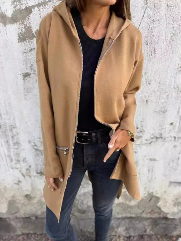 and solid color casual zipper hooded jacket coat