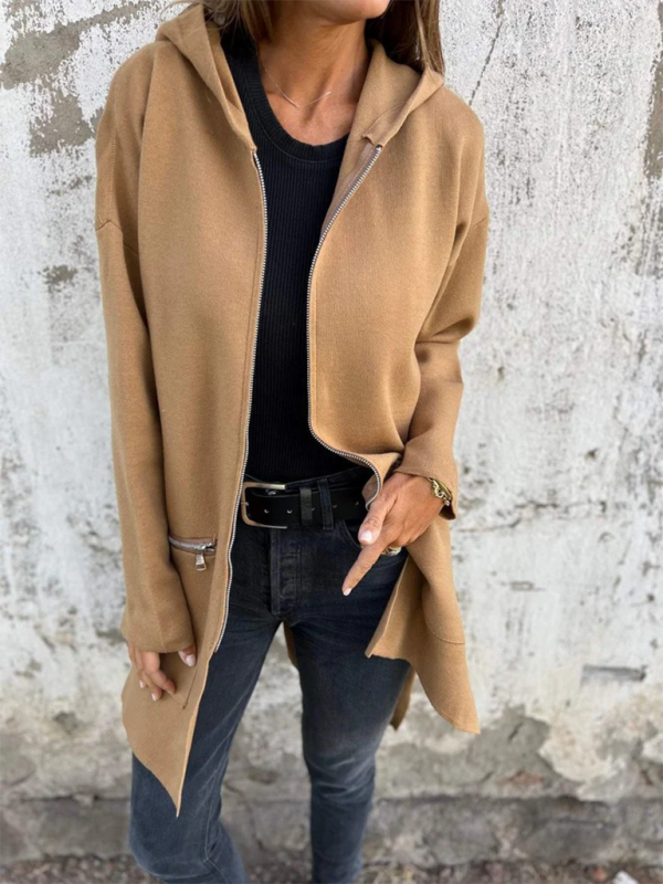 and solid color casual zipper hooded jacket coat