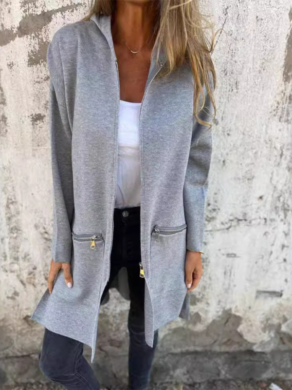 and solid color casual zipper hooded jacket coat