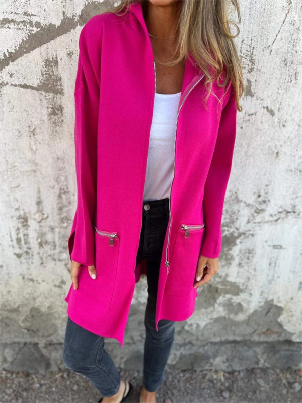 and solid color casual zipper hooded jacket coat