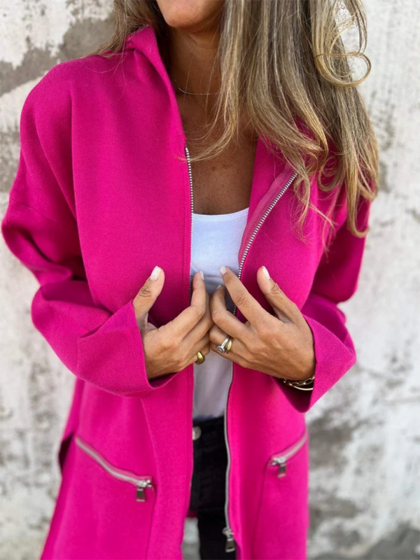 and solid color casual zipper hooded jacket coat