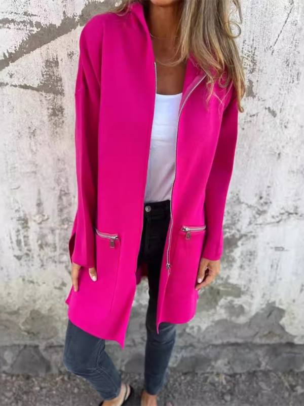 and solid color casual zipper hooded jacket coat