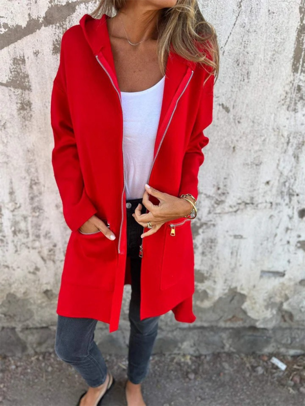 and solid color casual zipper hooded jacket coat