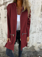 and solid color casual zipper hooded jacket coat