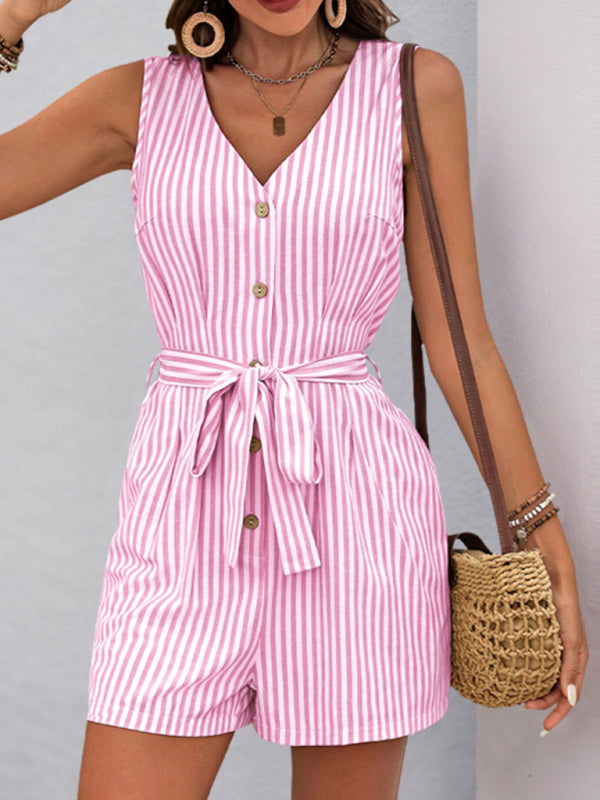Striped V-Neck Sleeveless Romper