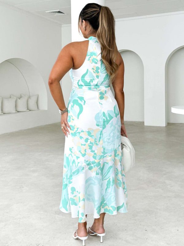 Sleeveless Halter Neck Midi Dress