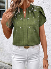 V-Neck Printed Short Sleeve Blouse