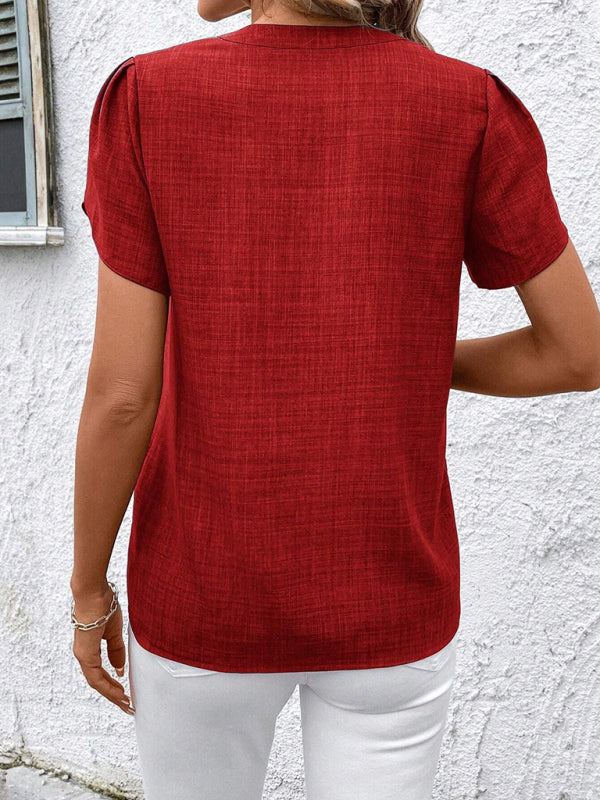 V-Neck Printed Short Sleeve Blouse