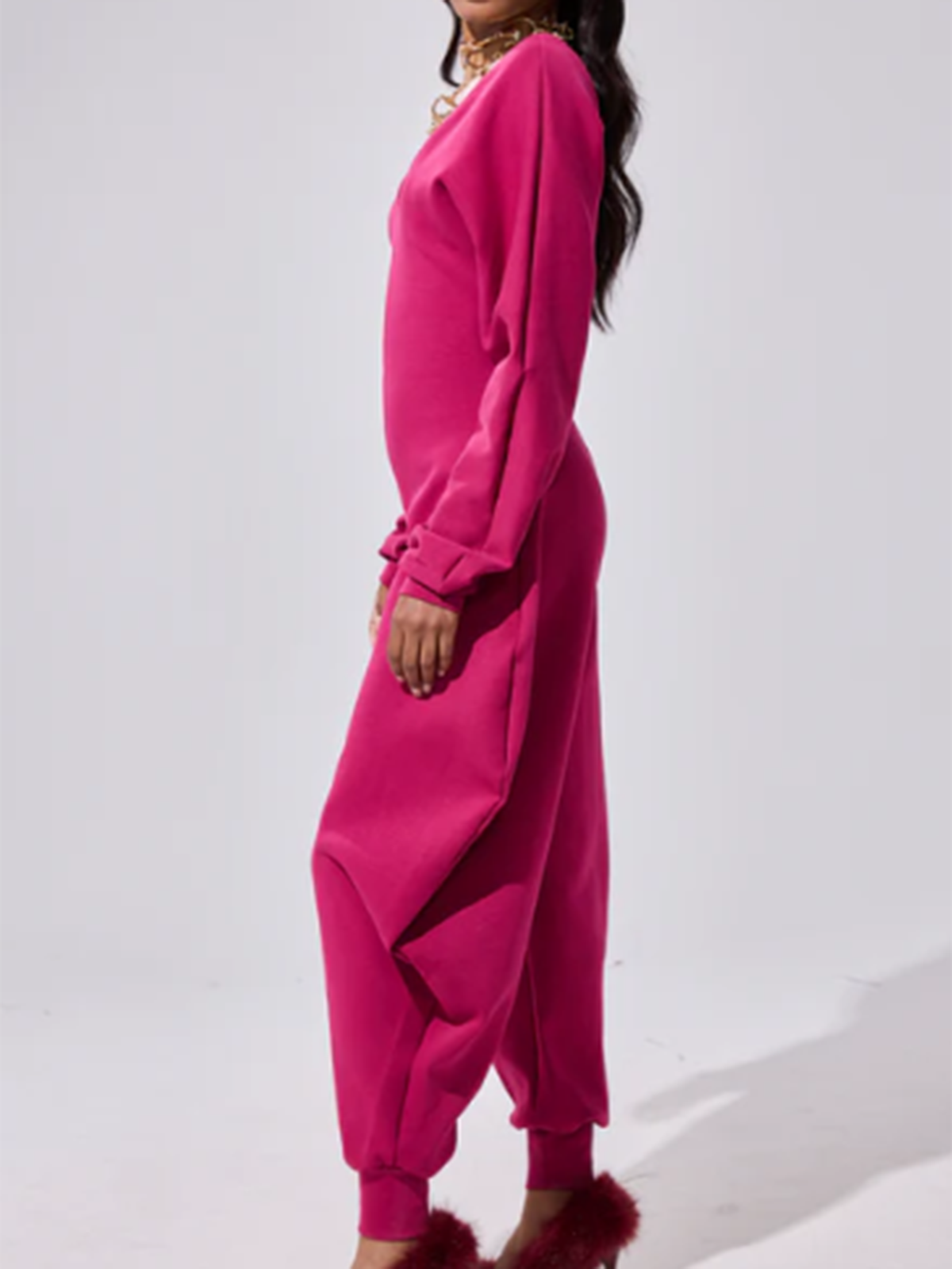 V-Neck Slim Long-Sleeved Jumpsuit