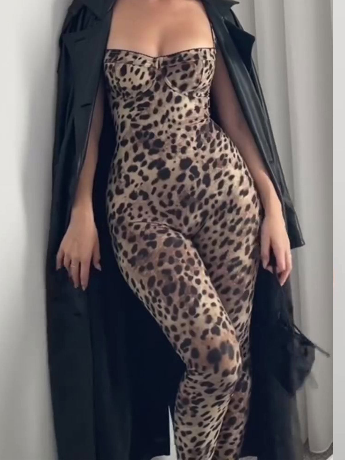 Bodycon Stretch Leopard Print Jumpsuit