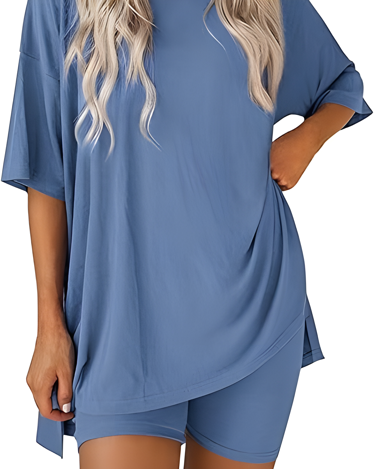 Summer Casual Two-Piece Lounge Set Oversized Split Hem Shirt