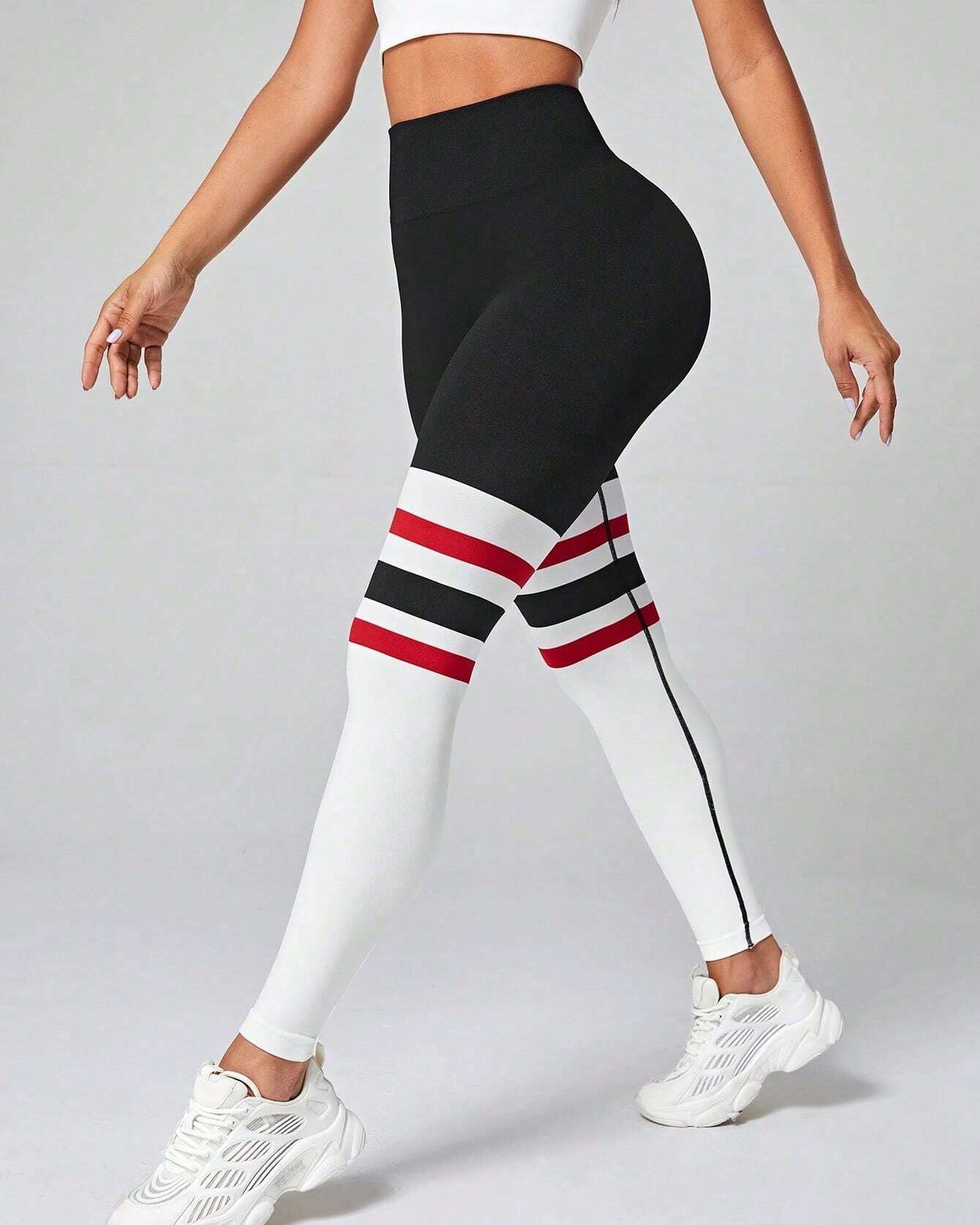High Waist Back V Butt Lifting Fitness Striped Yoga Leggings
