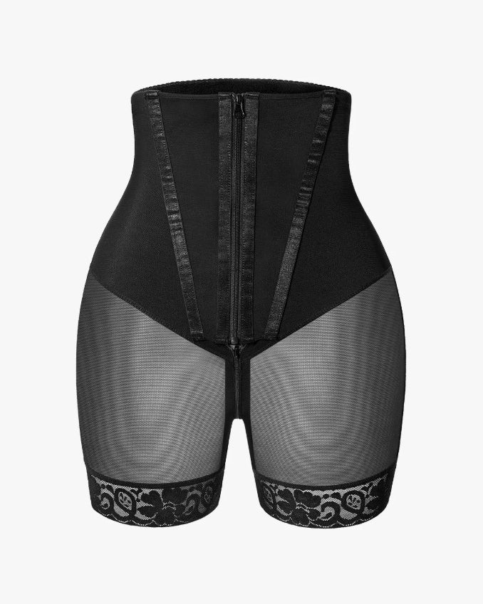 Double-Layer Tummy Control Lace Trim Mesh Shaping Shorts