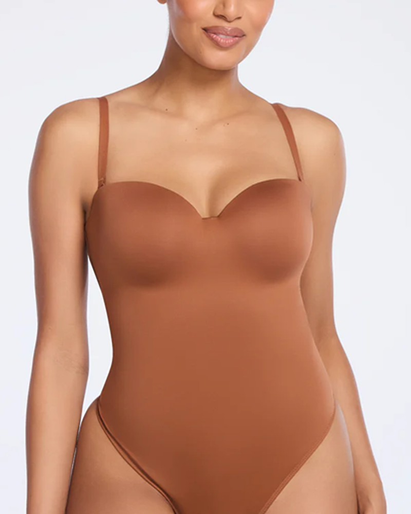 Adjustable Shoulder Straps Underwire Double-Layered Abdominal Control Thong Shapewear